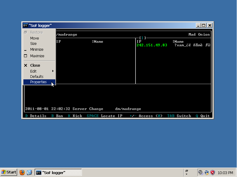 SoF logger window configuration 2